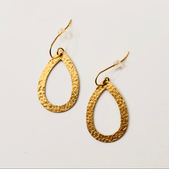 Open Teardrop Hammered Gold-tone Earrings ANY OFFER - Picture 2 of 4